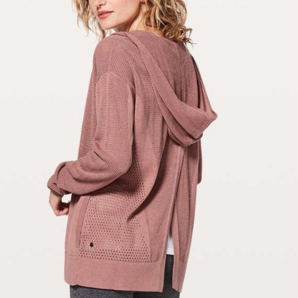 Lululemon Still Movement Wrap size 8 open back hooded cardigan pink